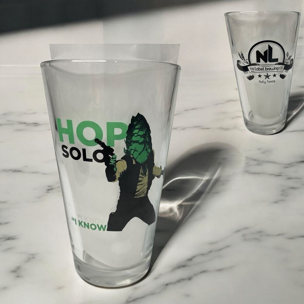 No Label Brewing Co. “Hop Solo” Pint Glass – Star Wars Inspired 16 oz – Katy TX